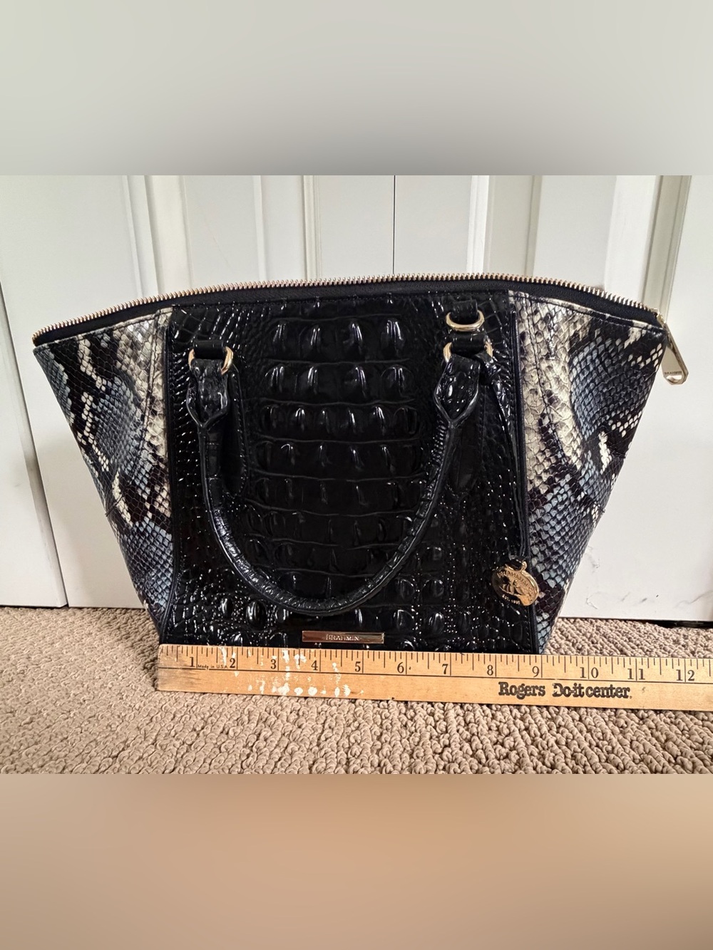Brahmin Camila Tote Black Blue Carryall Leather Bag Purse Dust Bag Large Handbag - Picture 3 of 16